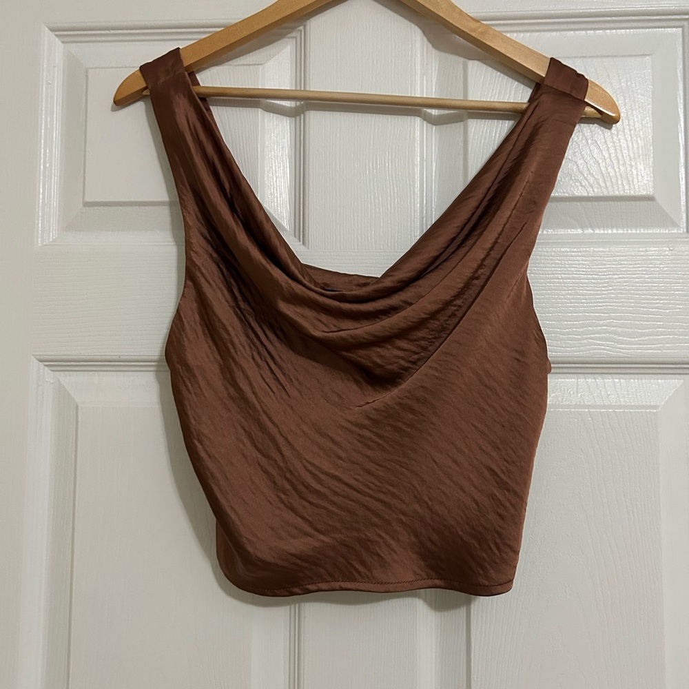 Zara Brown Satin Women’s Sleeveless Top